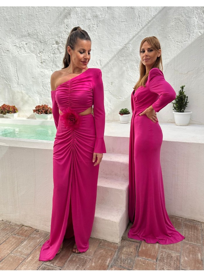 Robe longue de fête en maille à volants avec...