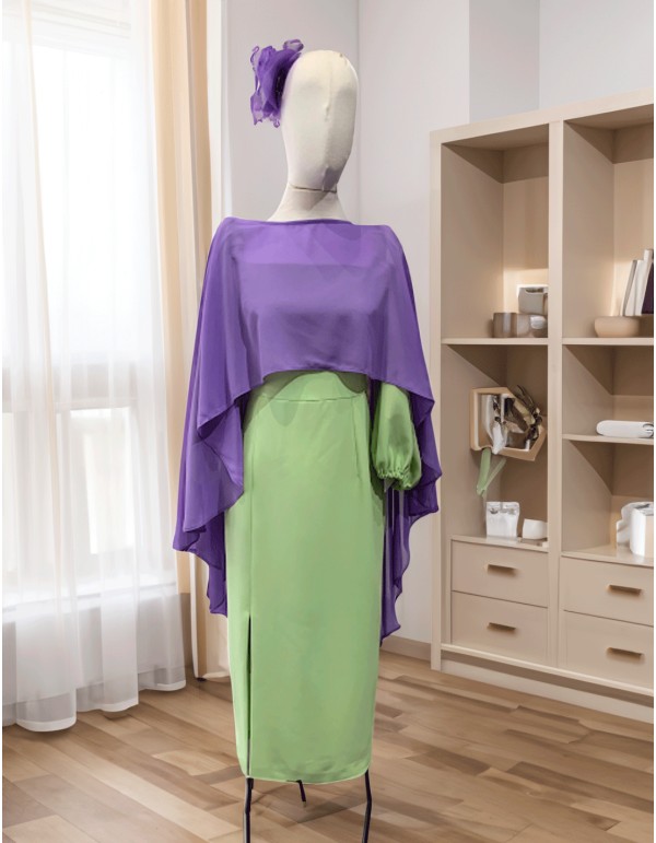 Asymmetrical multiposition chiffon guest cape