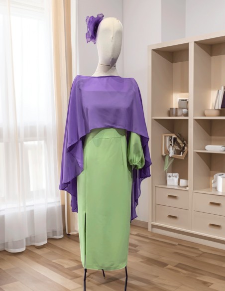 Asymmetrical multiposition chiffon guest cape