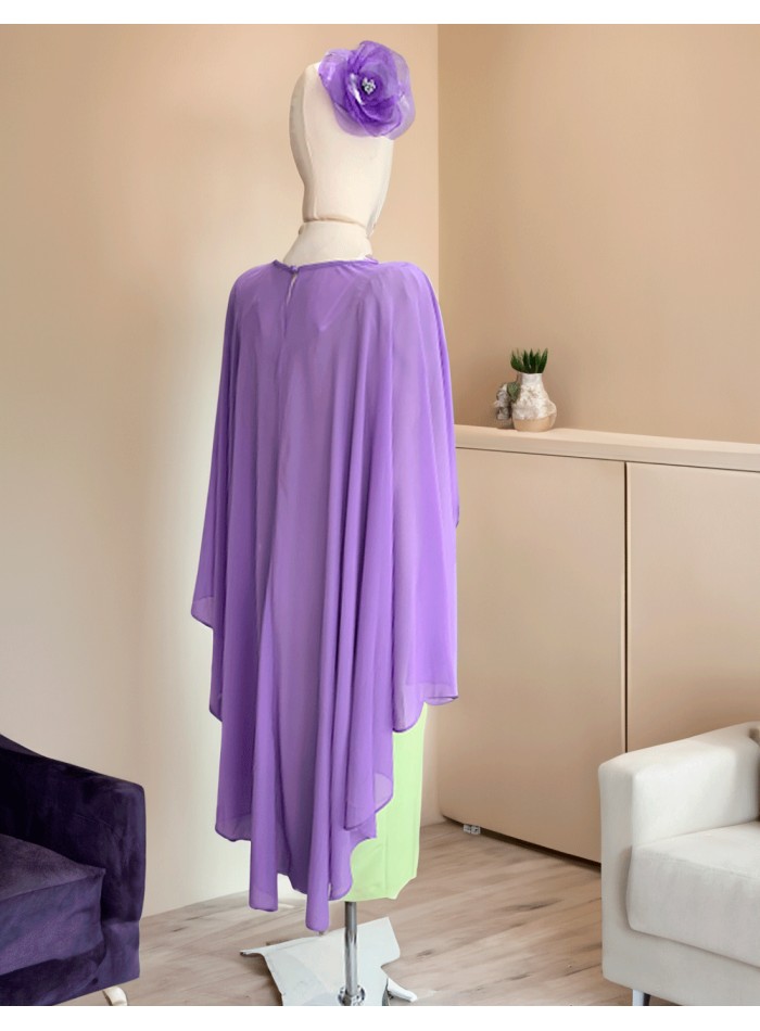 Asymmetrical multiposition chiffon guest cape