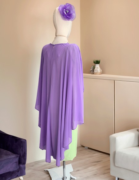 Asymmetrical multiposition chiffon guest cape