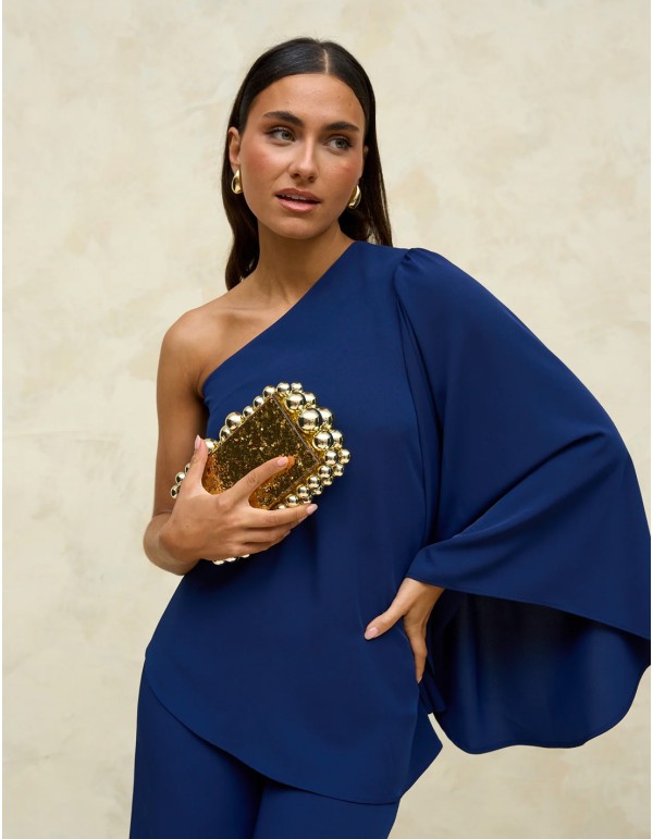 Blusa de fiesta asimétrica con manga acampanada
