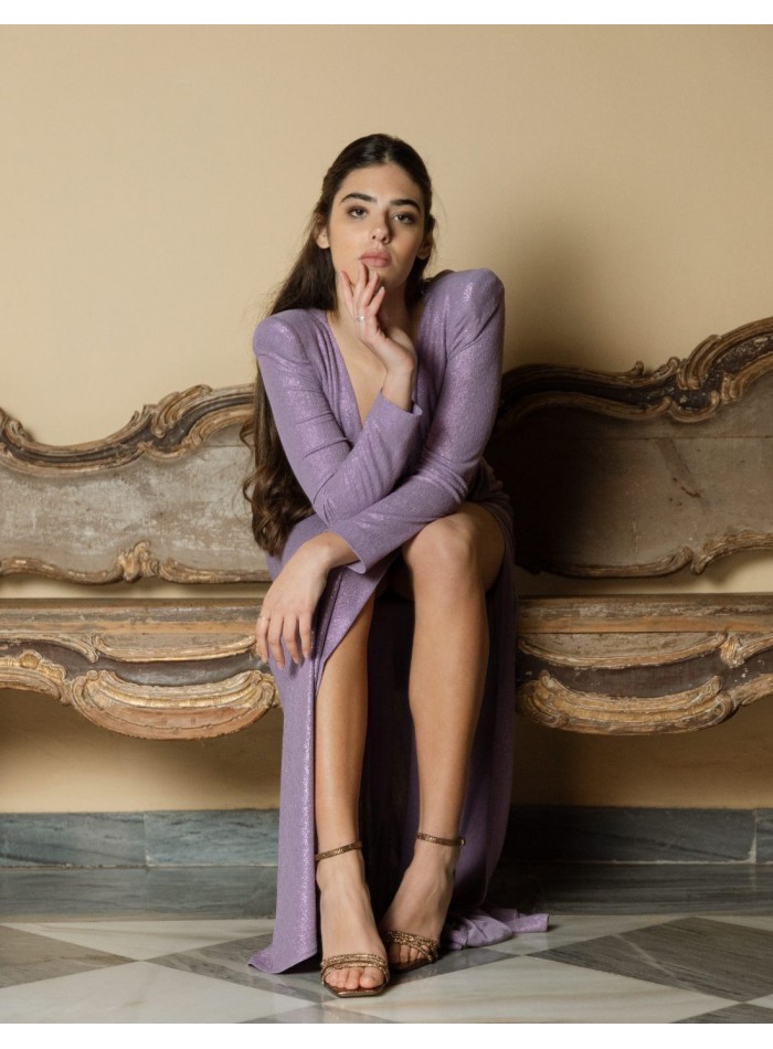 Vestido largo de fiesta lurex morado con...