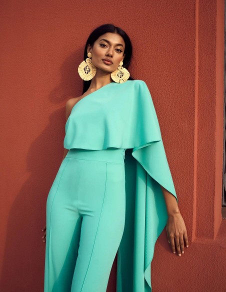 Sky blue asymmetric party top.