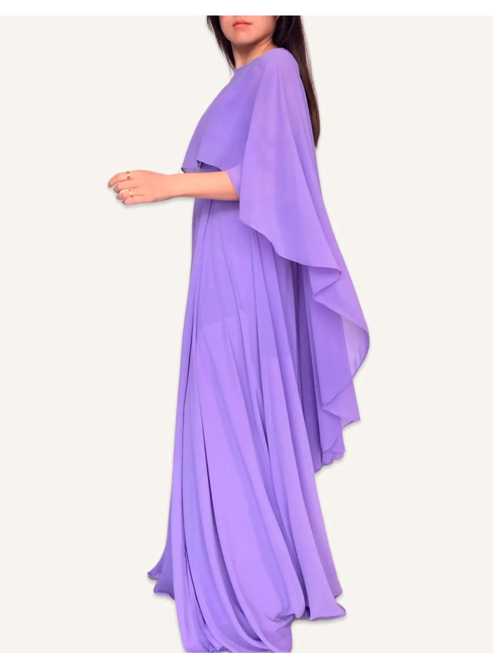 Asymmetrical multiposition chiffon guest cape
