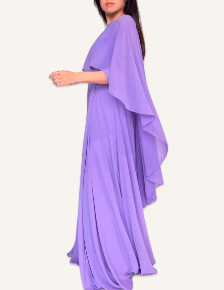 Asymmetrical multiposition chiffon guest cape