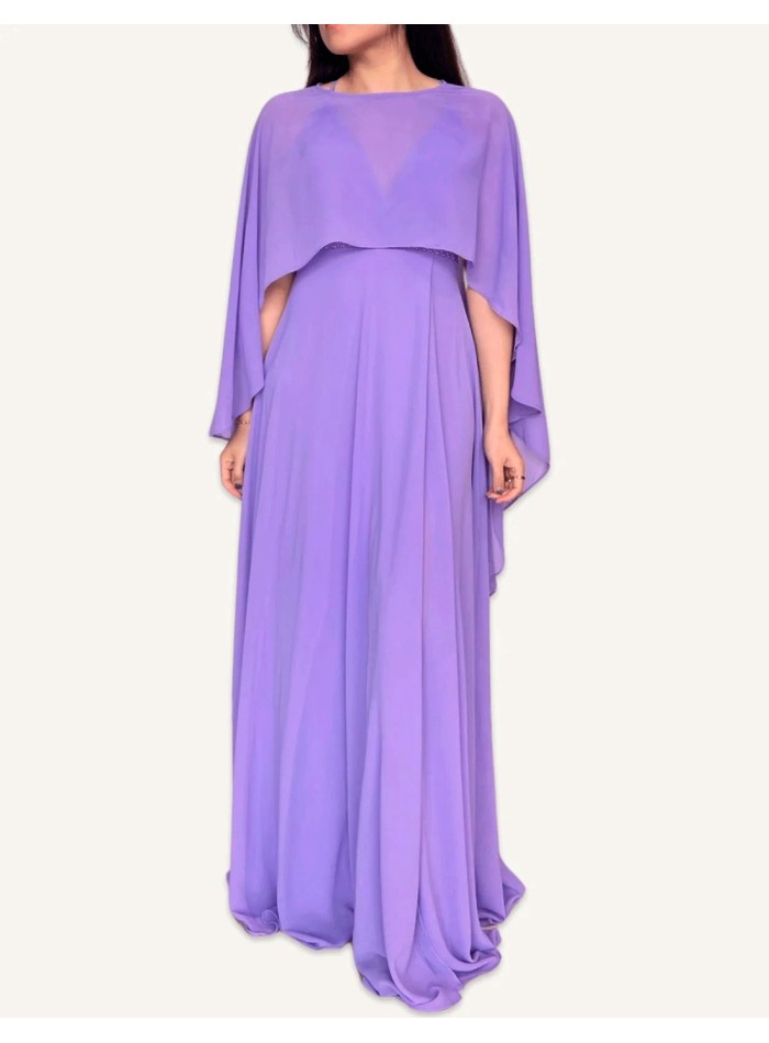 Asymmetrical multiposition chiffon guest cape