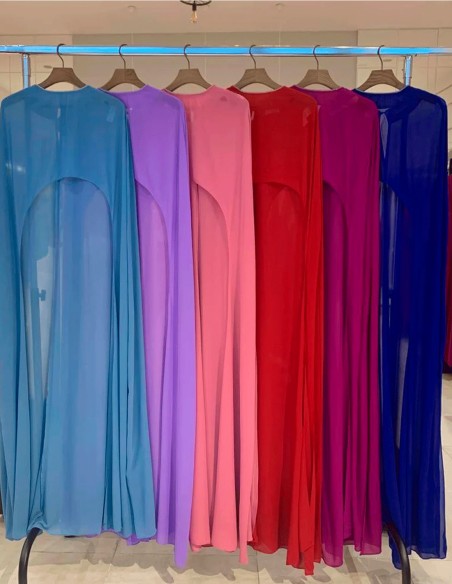 Asymmetrical multiposition chiffon guest cape Maxi