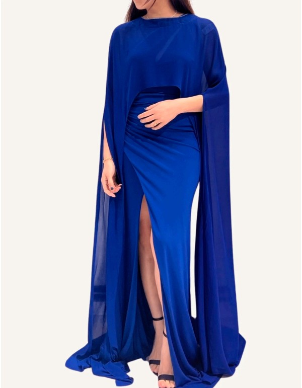 Asymmetrical multiposition chiffon guest cape Maxi