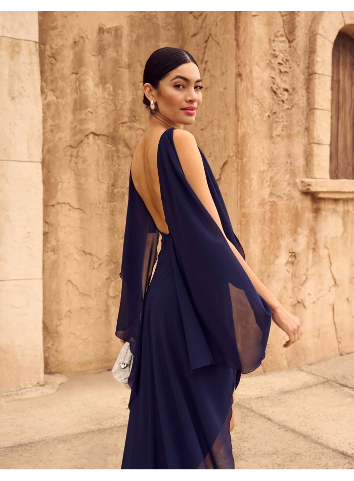 Midi party dress with open back and flowing...