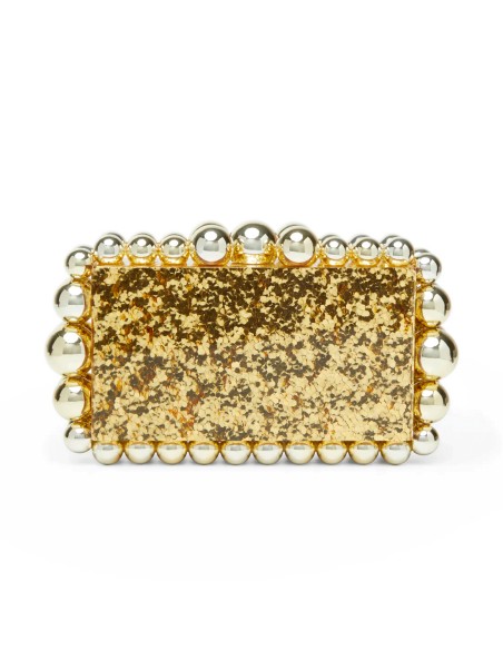 Metallic acrylic clutch bag with bead detail
