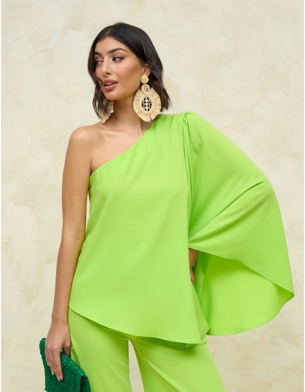 Blusa de fiesta asimétrica con manga acampanada fluida
