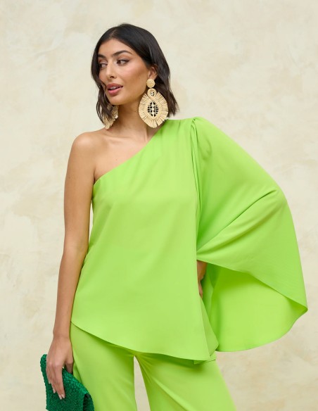 Blusa de fiesta asimétrica con manga acampanada fluida