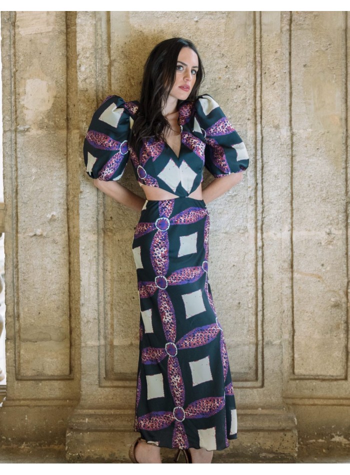 Robe de soirée midi avec manches ballon et...