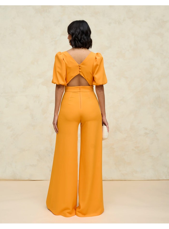 Party jumpsuit with puffed sleeves for guest