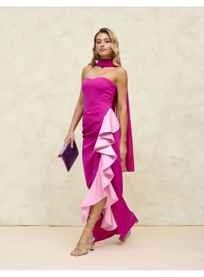 Long pink party dress.
