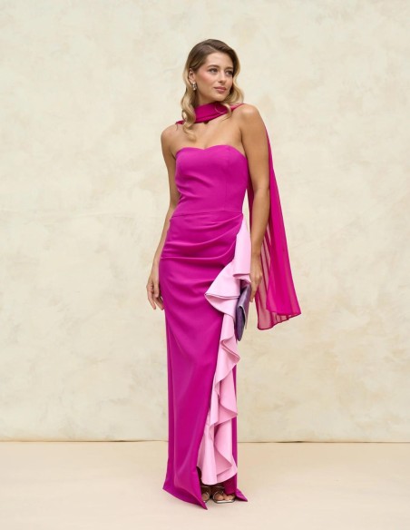 Vestido largo de fiesta bicolor.