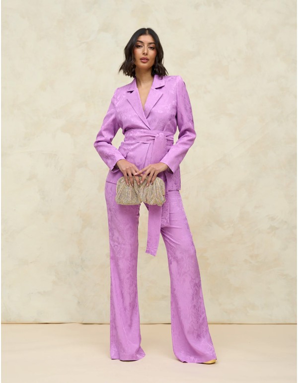 Flared party trousers with jacquard high rise