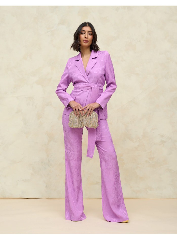 Flared party trousers with jacquard high rise