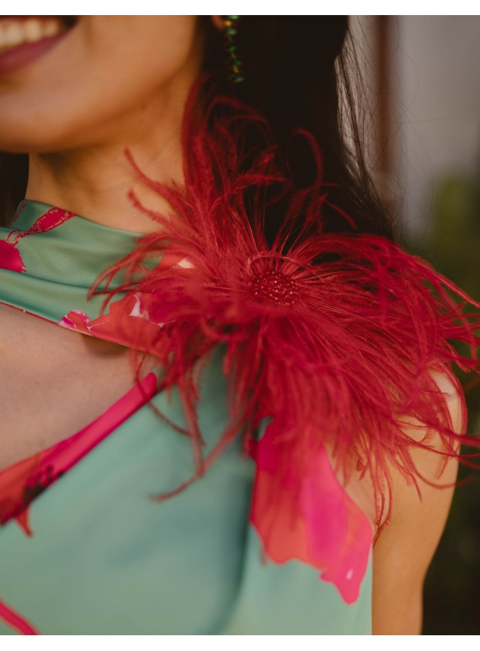 Vestido midi de fiesta estampado tropical...