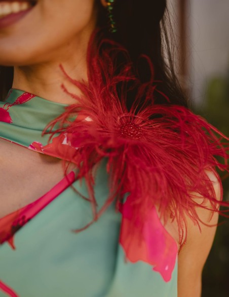 Vestido midi de fiesta estampado tropical asimétrico