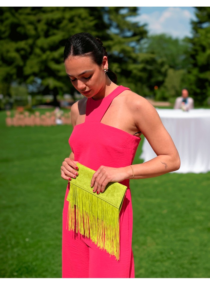 Suede fringed clutch bag