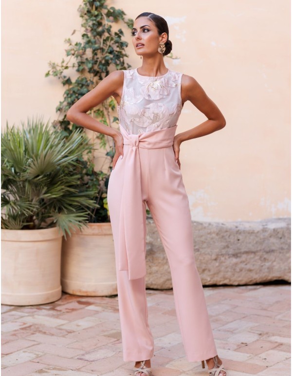 Powder pink long jumpsuit with organza bodice