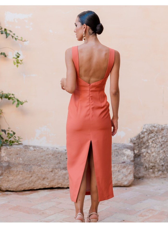 Sleeveless midi party dress with open back