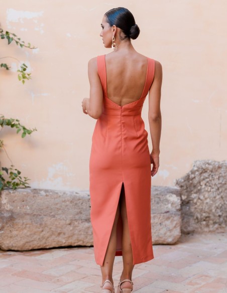 Vestido midi de fiesta sin mangas con espalda descubierta