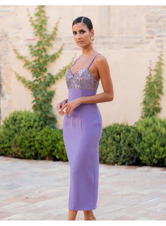 Vestido midi de fiesta liso combinado con...