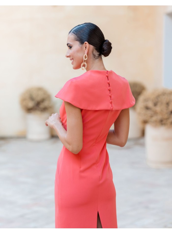 Midi party dress with lace cape and neckline