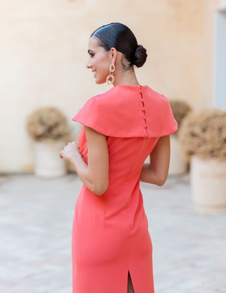 Midi party dress with lace cape and neckline