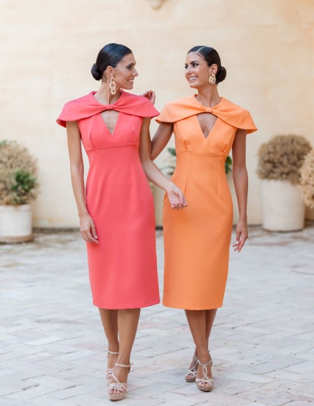 Vestido midi de fiesta con capa lazada y escote