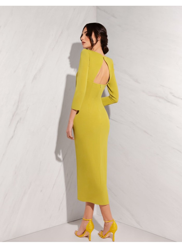 Draped midi party dress with semi cape