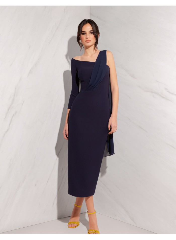 Vestido midi de fiesta con escote asimétrico y...