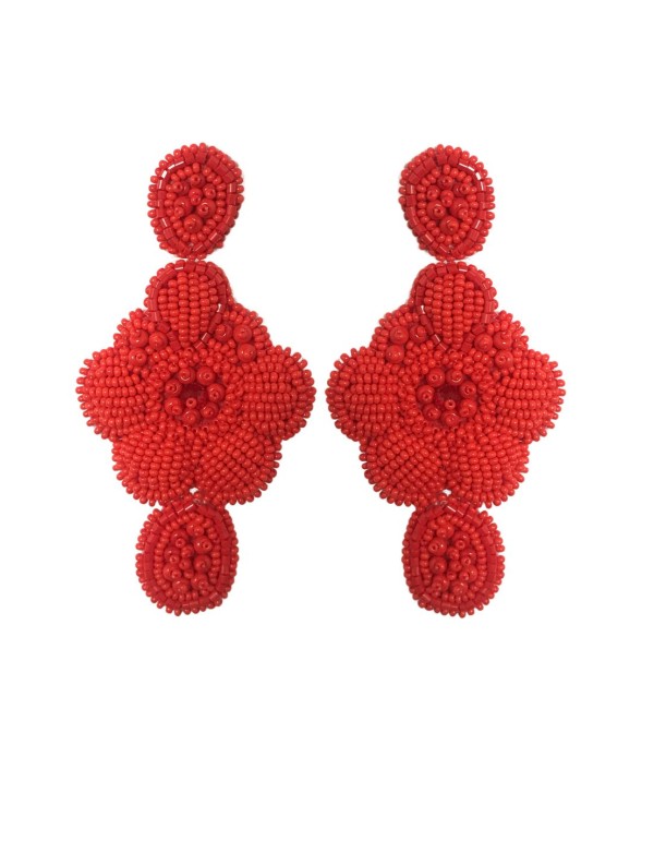 Red maxi party earrings embroidered with crystals