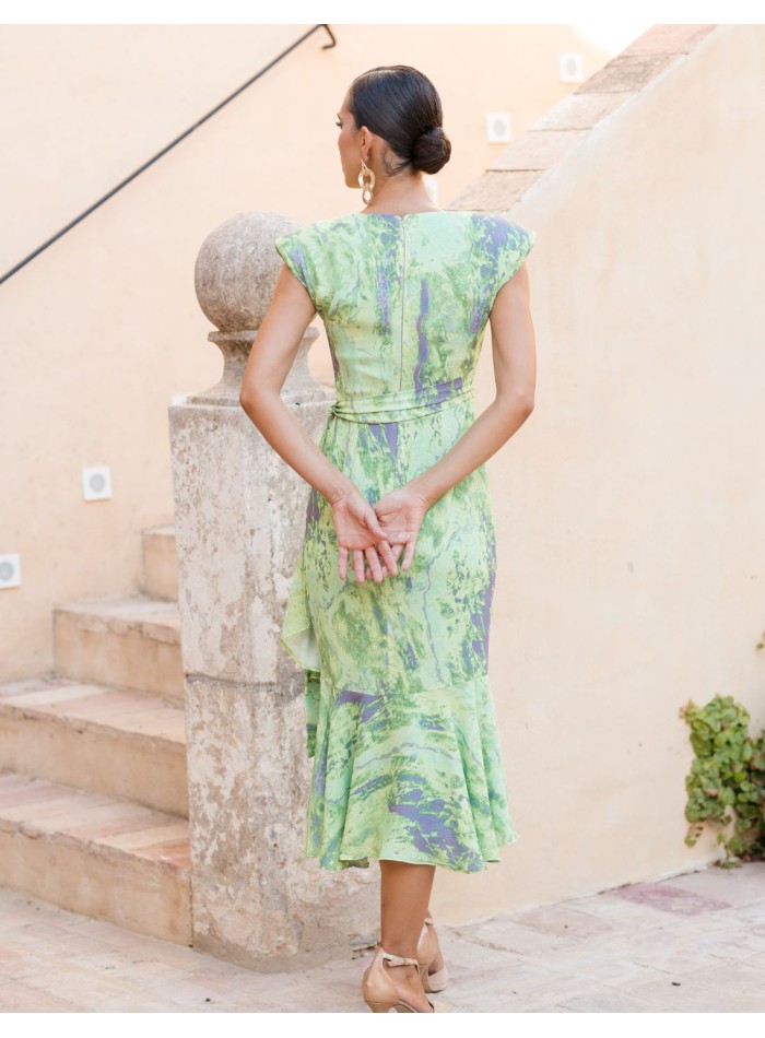 Vestido midi de fiesta estampado con hombreras...