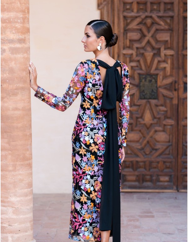 Floral print midi party dress with back lacing 2