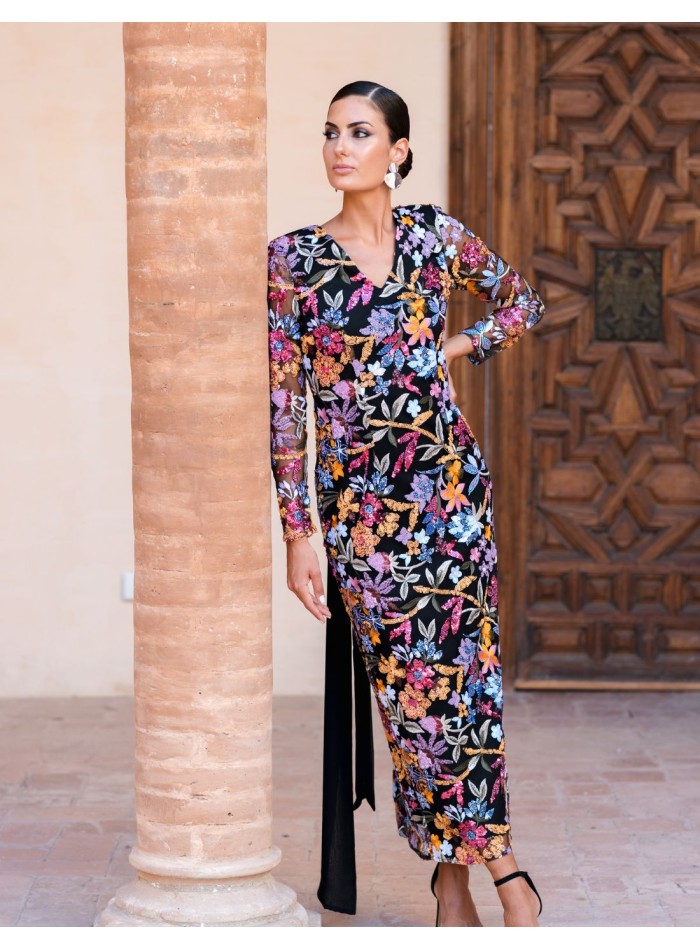 Floral print midi party dress with back lacing