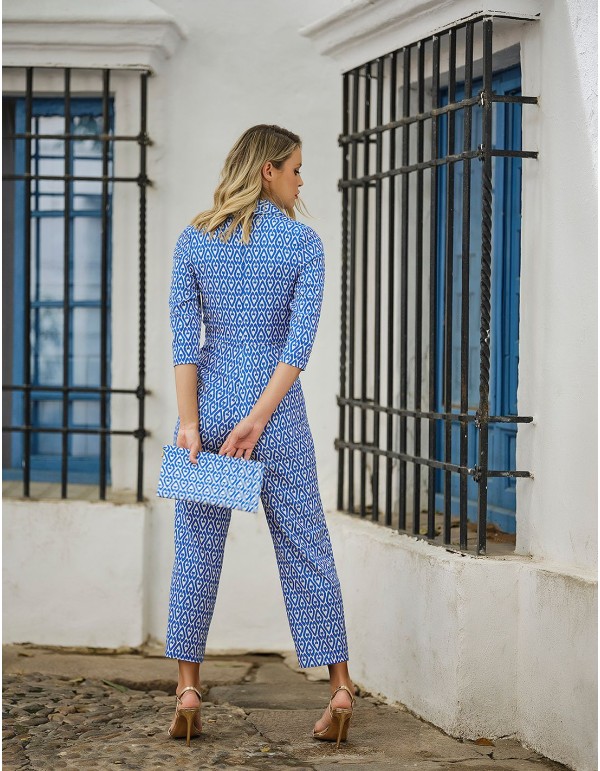 Printed party jumpsuit with gold buttons 2