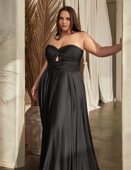 Robe longue de fête en satin avec encolure cache-coeur drapée