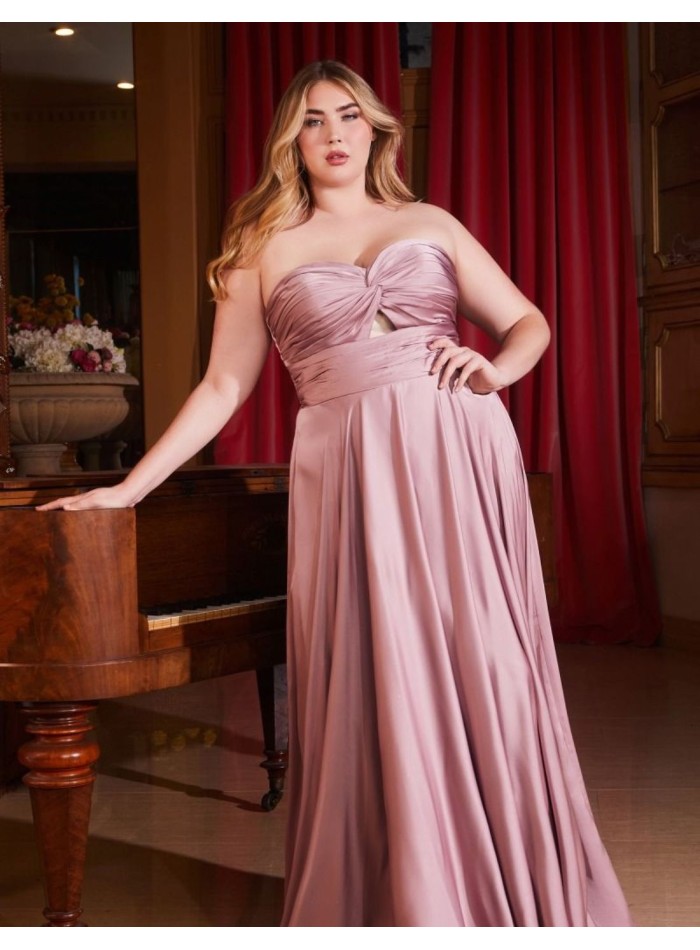 Vestido de fiesta largo satinado con escote corazón drapeado
