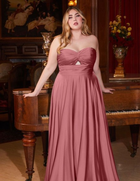 Robe longue de fête en satin avec encolure cache-coeur drapée