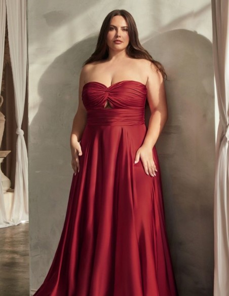 Robe longue de fête en satin avec encolure cache-coeur drapée