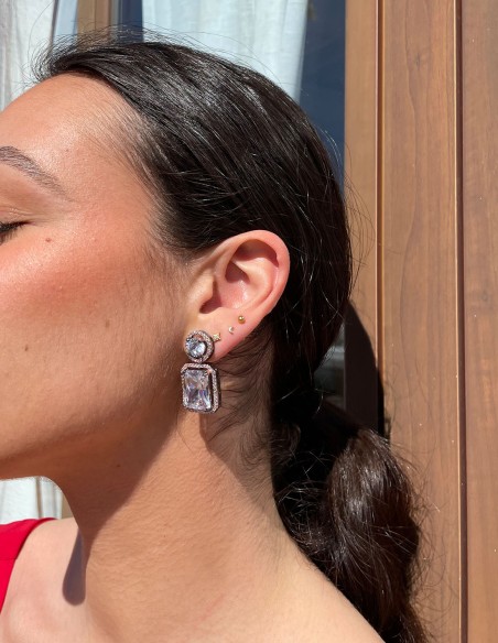 Semiprecious stones and zirconia party earrings