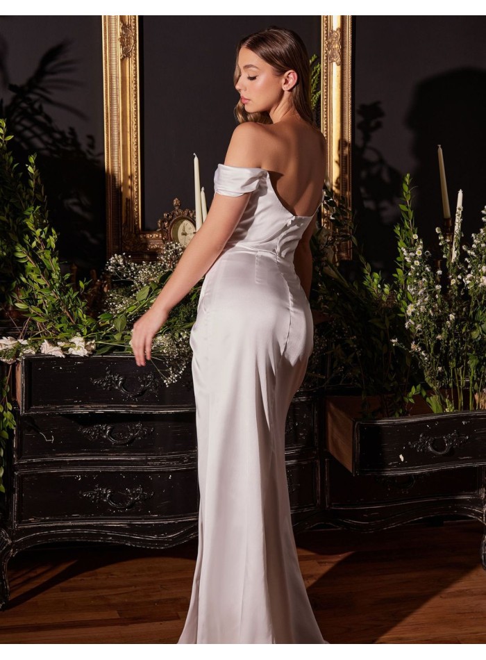 Long party dress with satin fabric and corset.