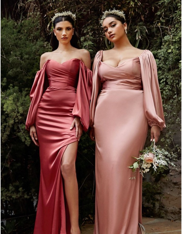 Robe longue de fête en satin avec manches longues... 2