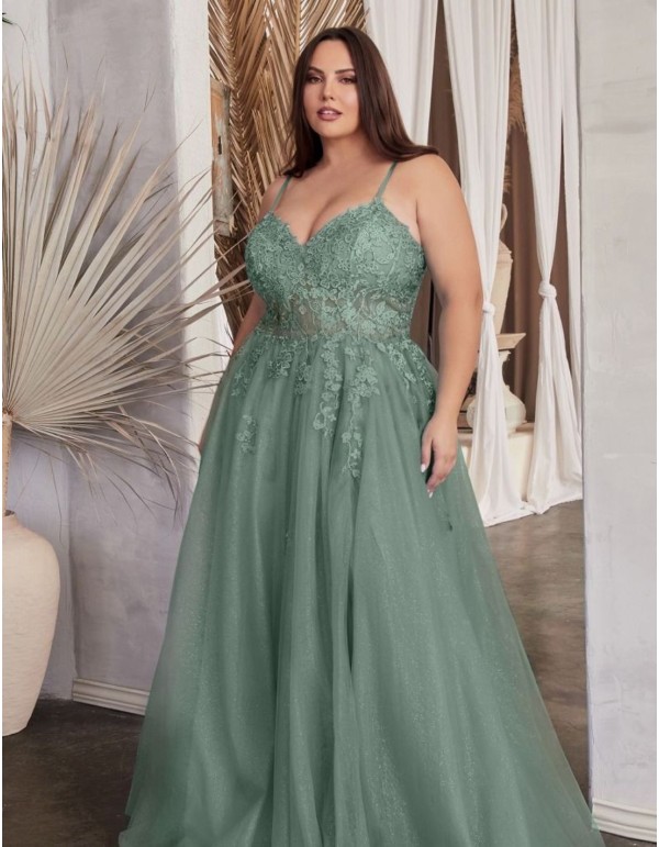 Long party dress with tulle and embroidered flower bodice