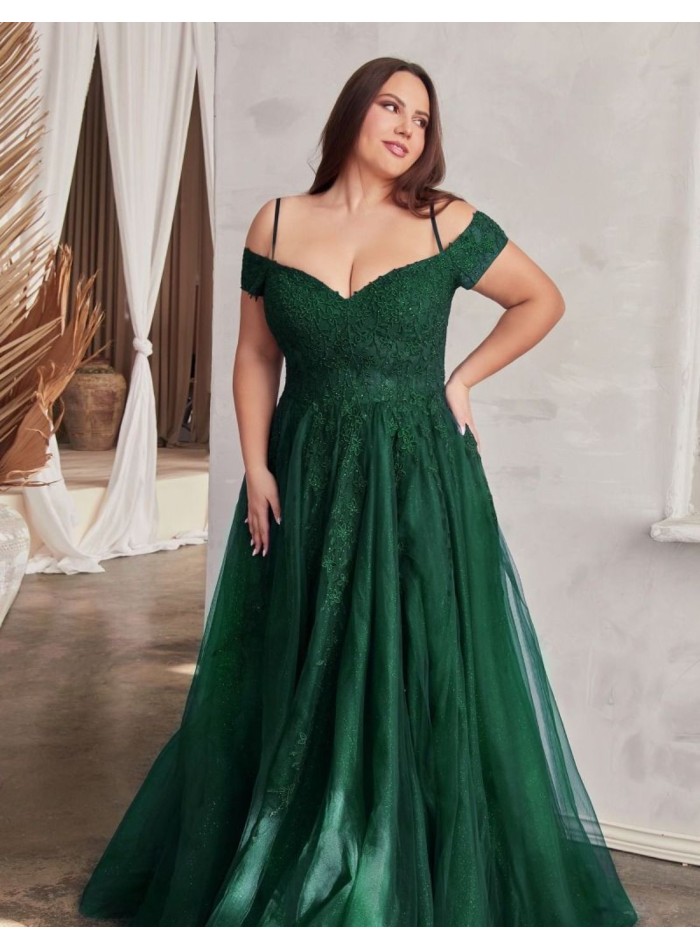 Long party dress with bandeau neckline and long tulle skirt