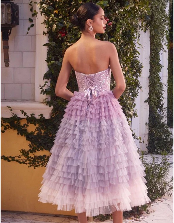 Midi dress with rhinestone bodice and tulle ruffle skirt 2